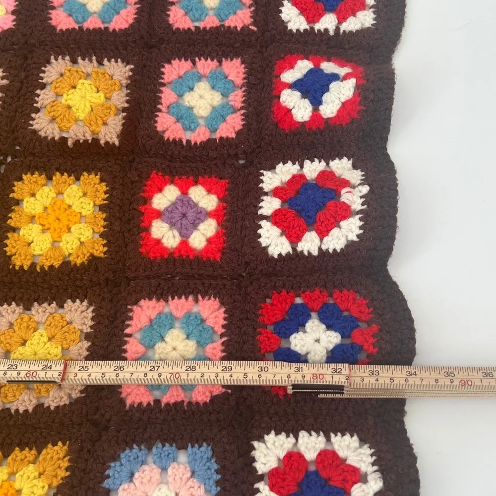 Handmade Granny Square Crochet Afghan Brown Multi Vintage Boho Throw Blanket